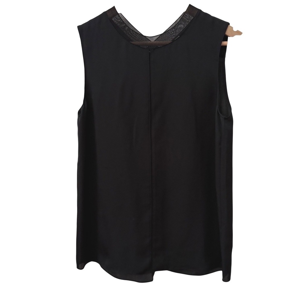 Vince Sleeveless Silk Blouse XS Black Mesh Trim V-Neck Top Career